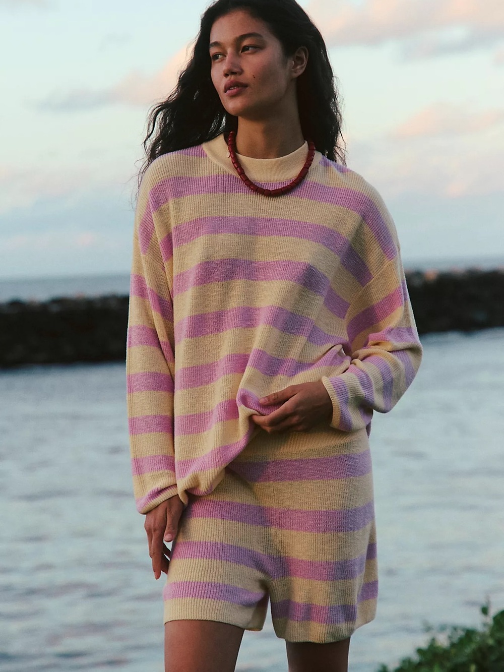 Free people Malibu Surf Sweater Set sweetish lemon combo